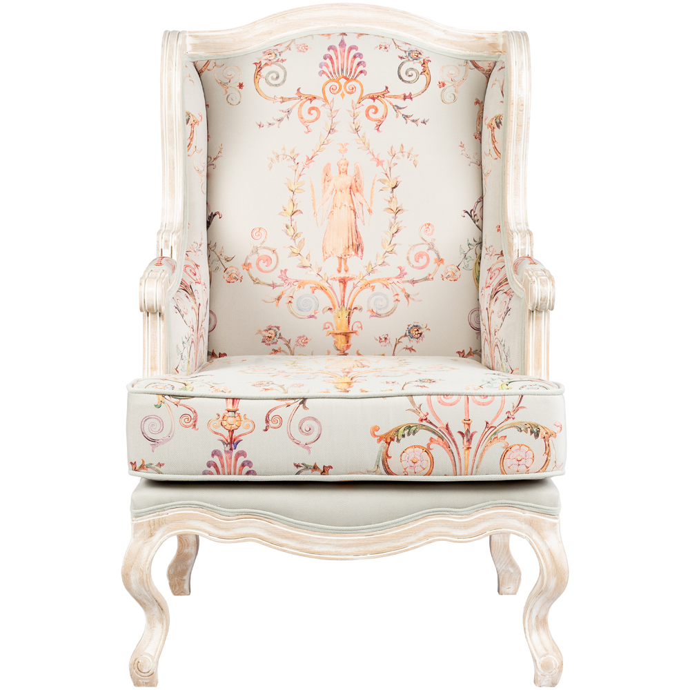 Кресло из массива бука серое с растительным орнаментом Raffael Floral Grey Armchair