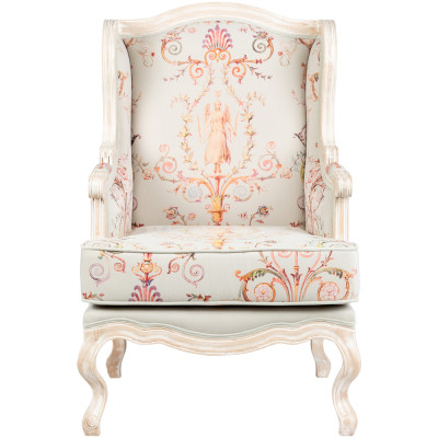 Кресло из массива бука серое с растительным орнаментом Raffael Floral Grey Armchair