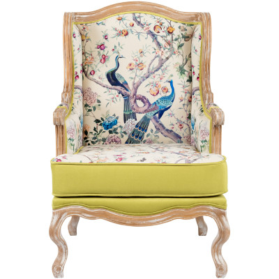 Кресло из натурального бука бежевое с изображением птиц и цветов Beige Green Chinoiserie Garden Armchair