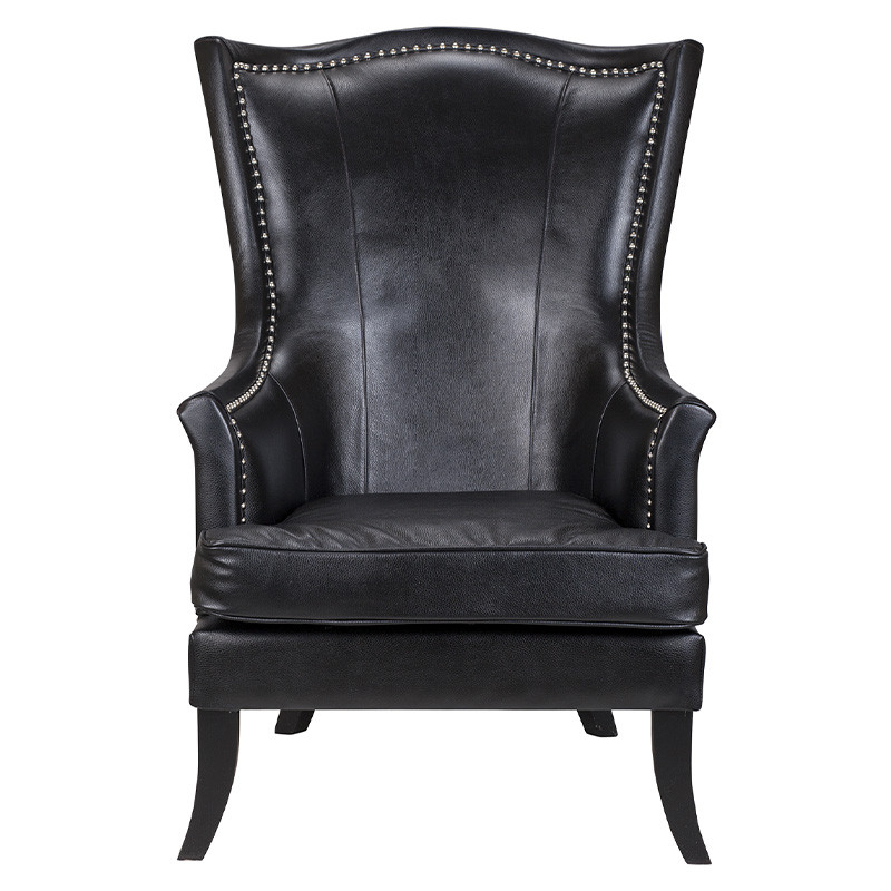 Кресло из натуральной кожи на 4-х деревянных ножках из массива бука Daniel Leather Armchair black