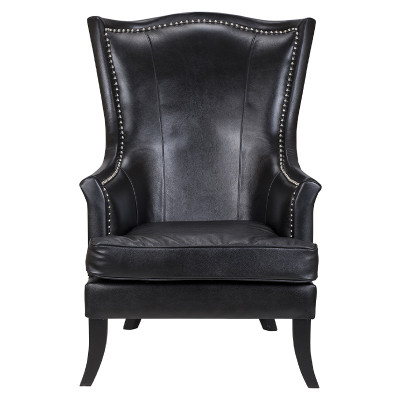 Кресло из натуральной кожи на 4-х деревянных ножках из массива бука Daniel Leather Armchair black