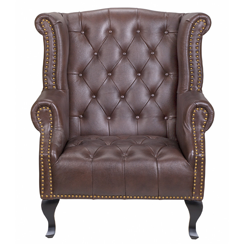 Кресло из натуральной кожи на 4-х деревянных ножках из массива бука Thomas Armchair brown