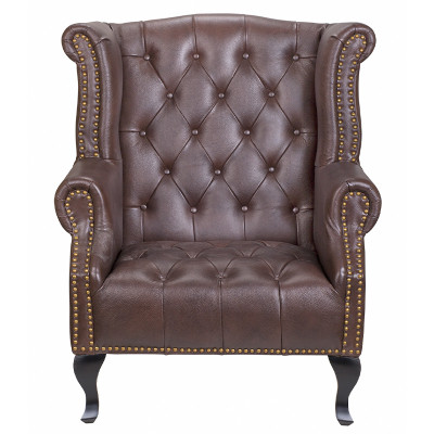 Кресло из натуральной кожи на 4-х деревянных ножках из массива бука Thomas Armchair brown