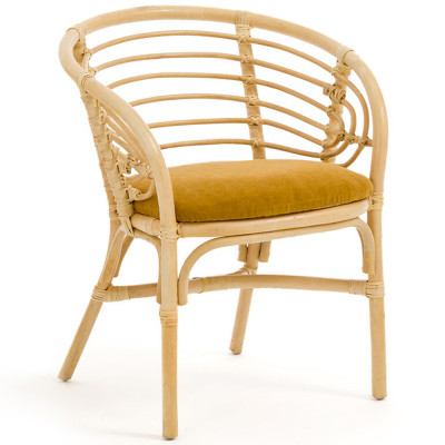 Кресло из ротанга с сиденьем из велюра Vini Rattan Armchair