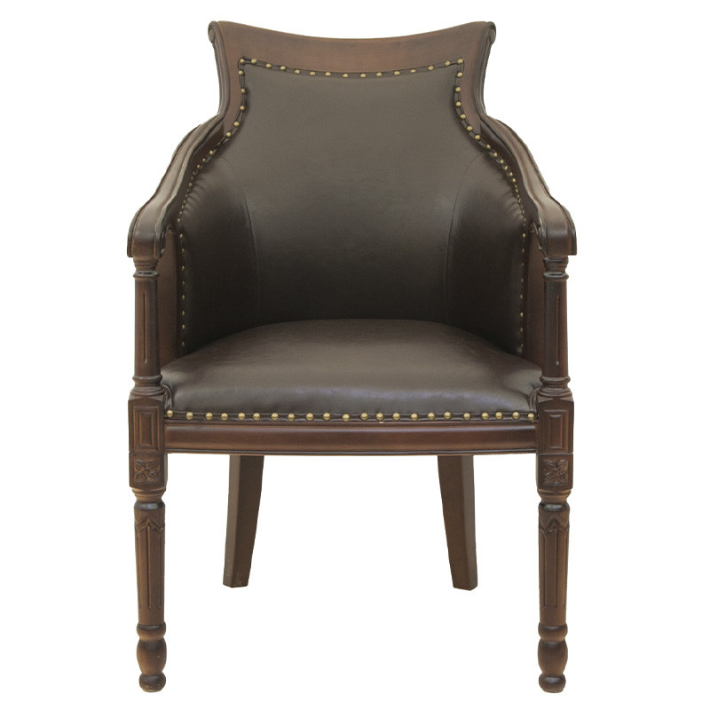 Кресло кожаное на 4-х деревянных ножках из массива березы Ethan Armchair brown
