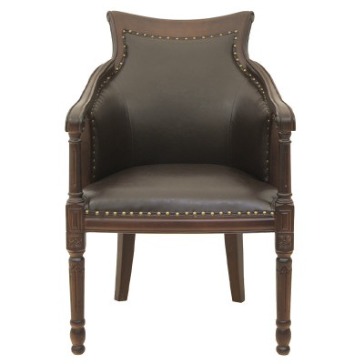 Кресло кожаное на 4-х деревянных ножках из массива березы Ethan Armchair brown