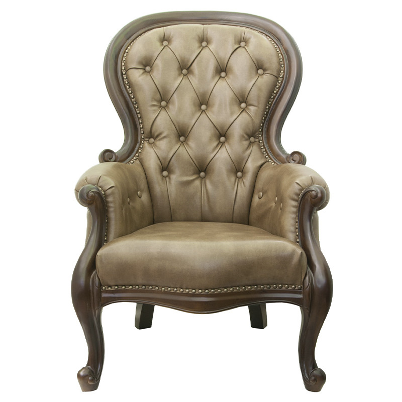 Кресло кожаное с мягкими подлокотниками на 4-х деревянных ножках Evelyn Classical Armchair