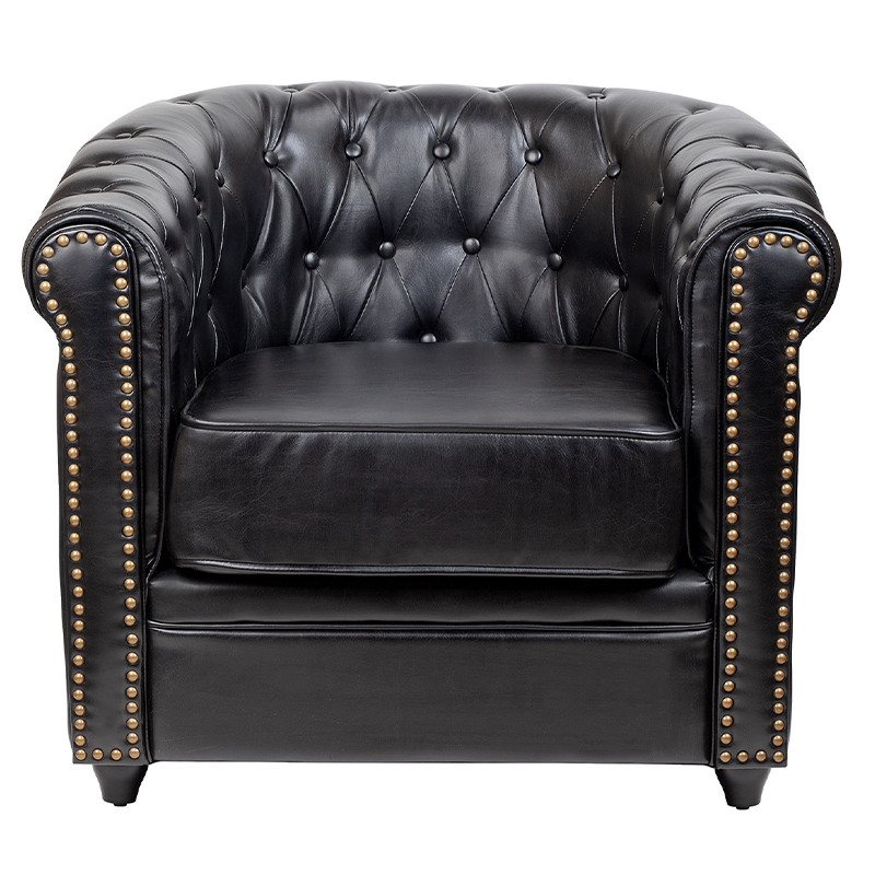 Кресло кожаное с мягкими подлокотниками на 4-х деревянных ножках Logan Leather Armchair black