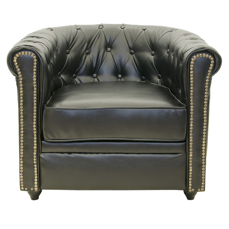 Кресло кожаное с мягкими подлокотниками на 4-х деревянных ножках Logan Leather Armchair black 2