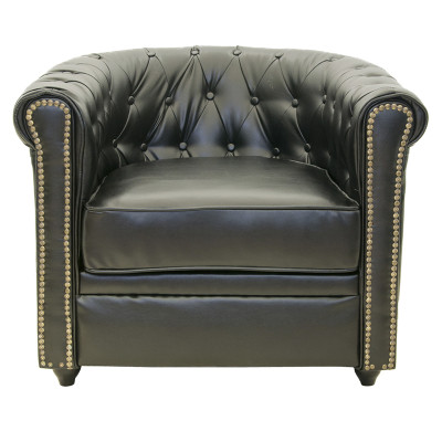 Кресло кожаное с мягкими подлокотниками на 4-х деревянных ножках Logan Leather Armchair black 2