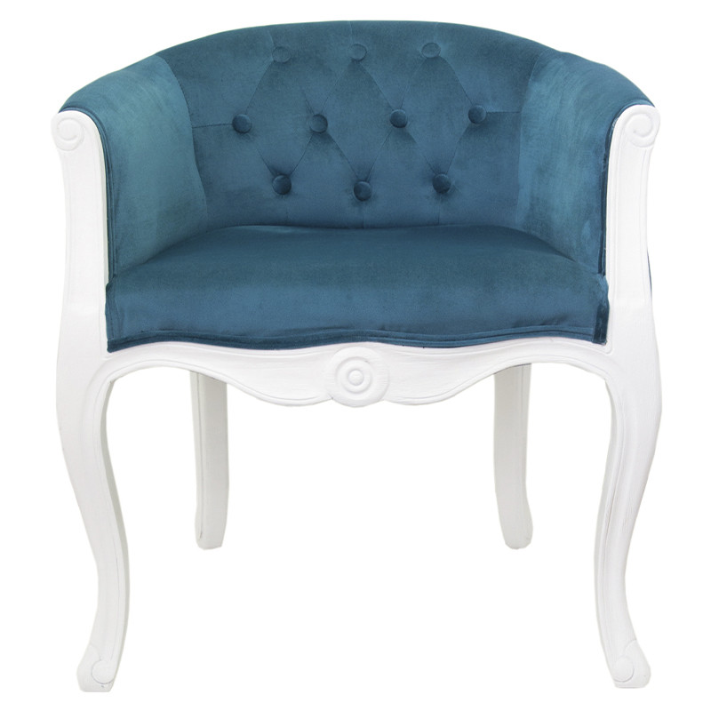 Кресло низкое в стиле прованс Louis French Armchair white and blue velour