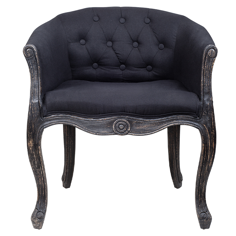 Кресло низкое в стиле прованс Черный Лен Louis French Armchair