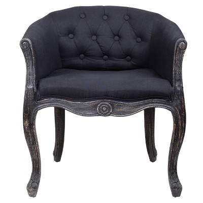 Кресло низкое в стиле прованс Черный Лен Louis French Armchair