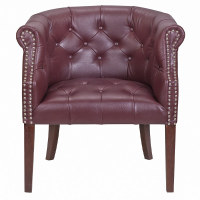 Кресло низкое из натуральной кожи на 4-х деревянных ножках из массива бука Chloe Leather Armchair vine