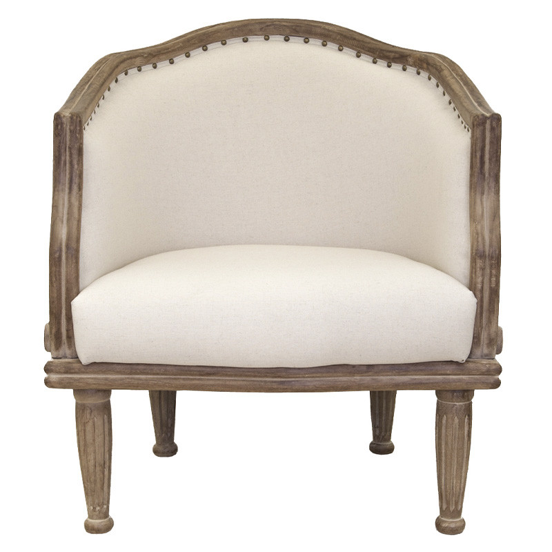 Кресло низкое с мягкой обивкой из льна на 4-х деревянных ножках Emile Armchair beige