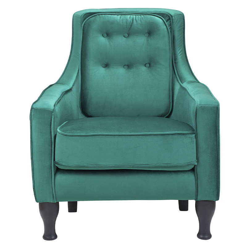 Кресло с мягкой обивкой из велюра на 4-х ножках из массива березы Scarlett Armchair green