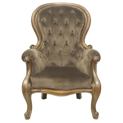 Кресло с мягкой обивкой из коричневого велюра на 4-х деревянных ножках Evelyn Classical Armchair