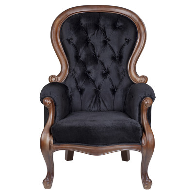 Кресло с мягкой обивкой из черного велюра на 4-х деревянных ножках Evelyn Classical Armchair