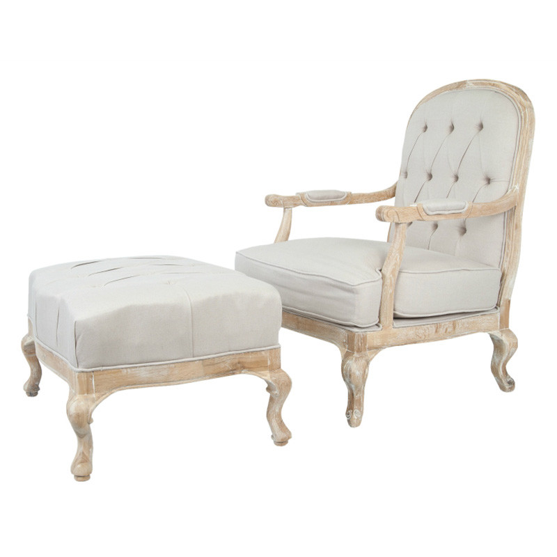 Кресло с пуфом с мягкой обивкой из льна Edward Armchair beige