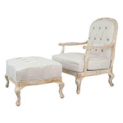 Кресло с пуфом с мягкой обивкой из льна Edward Armchair beige