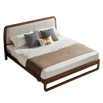 Кровать двуспальная с деревянным каркасом и мягким изголовьем Walnut Bed