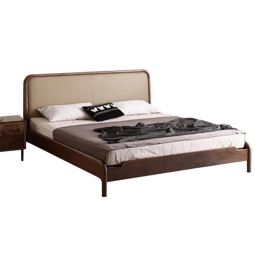 Кровать с каркасом из дерева и мягким изголовьем Moon Walnut Bed
