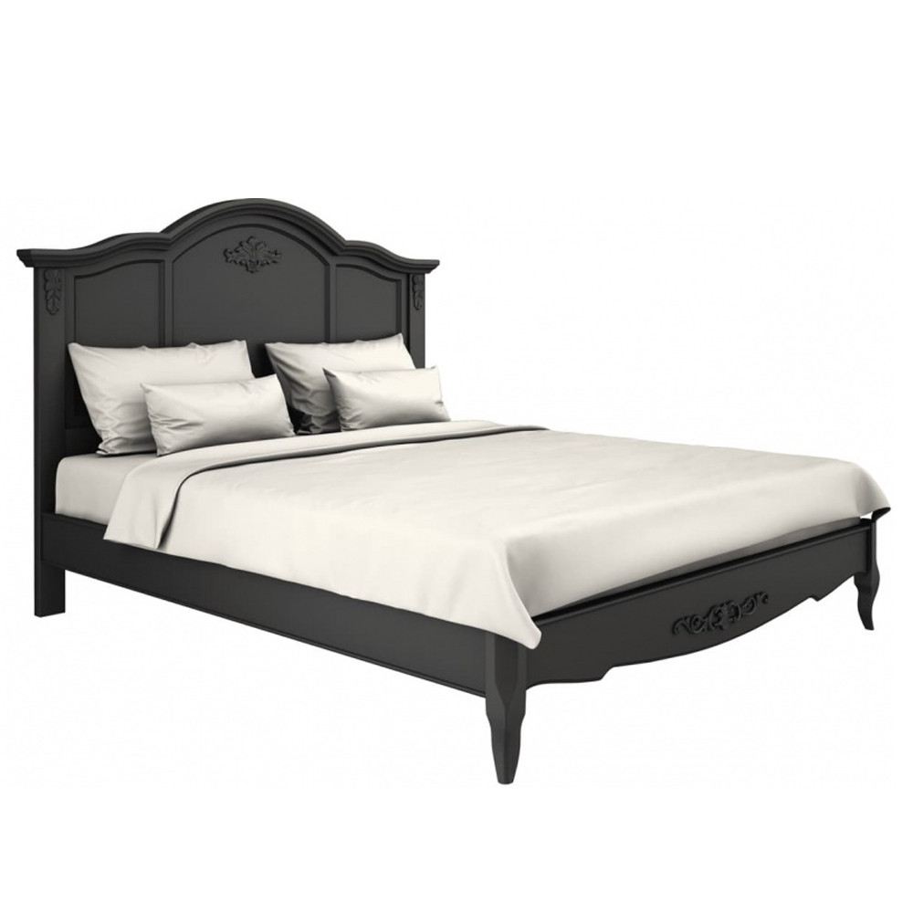 Кровать черная из массива бука с основанием и жестким изголовьем Black Provence