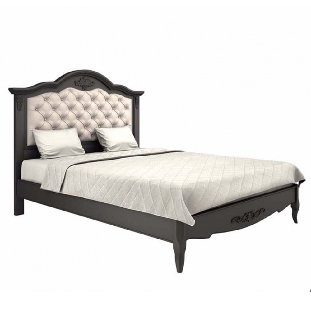 Кровать черная из массива бука с основанием и мягким изголовьем Black Provence