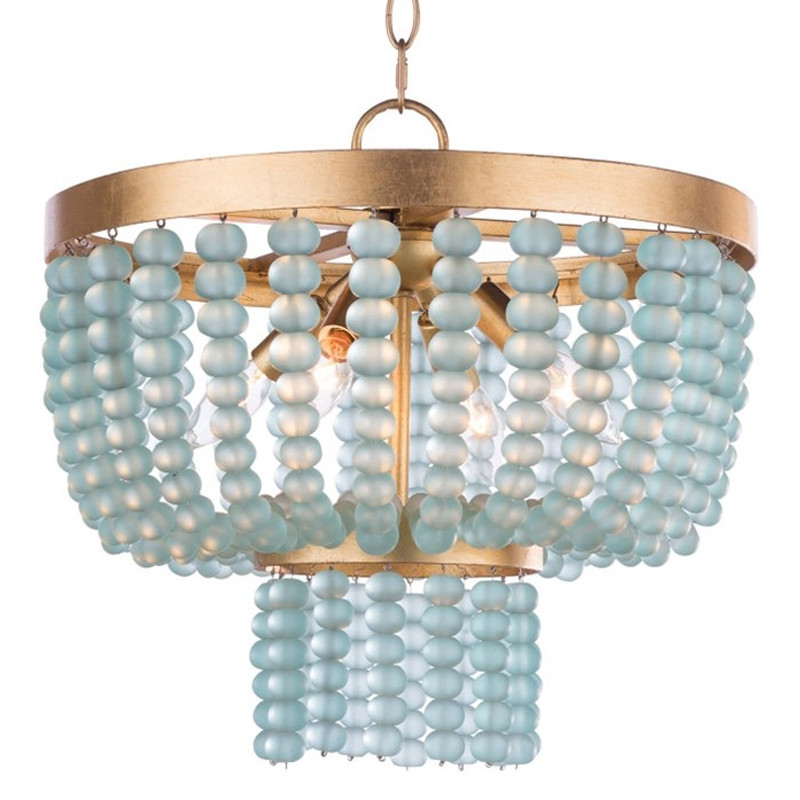 Круглая двухъярусная люстра с подвесками в виде круглых стеклянных бусин Blue Beads Chandelier