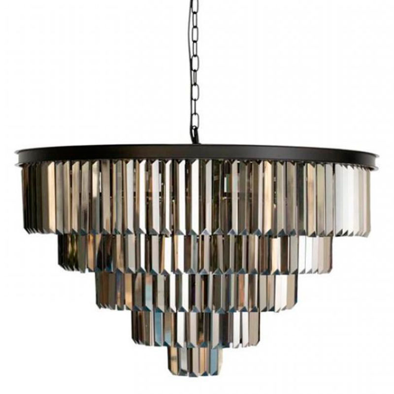 Круглая Люстра Odeon Black iron Five Layers Серое Стекло диаметр 80 см