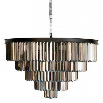 Круглая Люстра Odeon Black iron Five Layers Серое Стекло диаметр 80 см