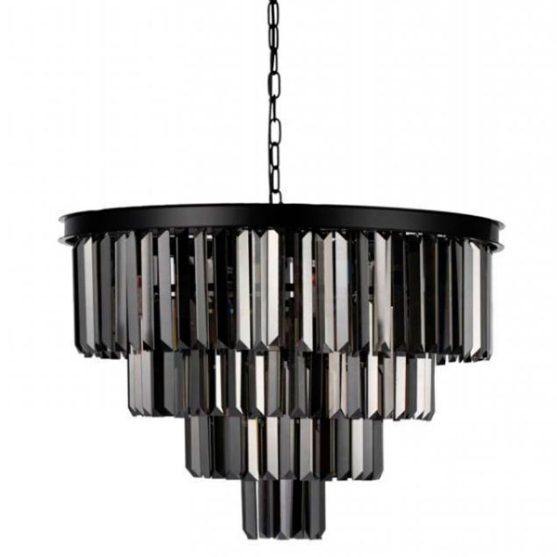 Круглая Люстра Odeon Black iron Four Layers Серое Стекло диаметр 60 см