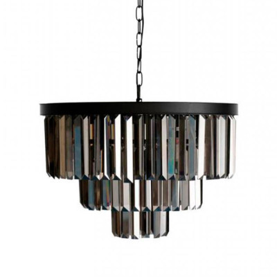 Круглая Люстра Odeon Black iron Three Layers Серое Стекло диаметр 50 см