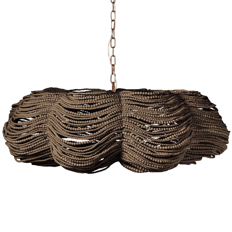 Круглая люстра волнистой формы с декором из круглых деревянных бусин Brown Wooden Beads Chandelier L