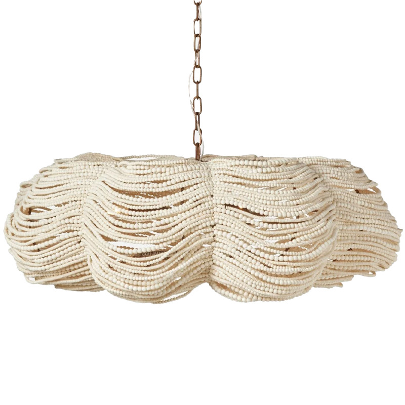 Круглая люстра волнистой формы с декором из круглых деревянных бусин White Wooden Beads Chandelier L