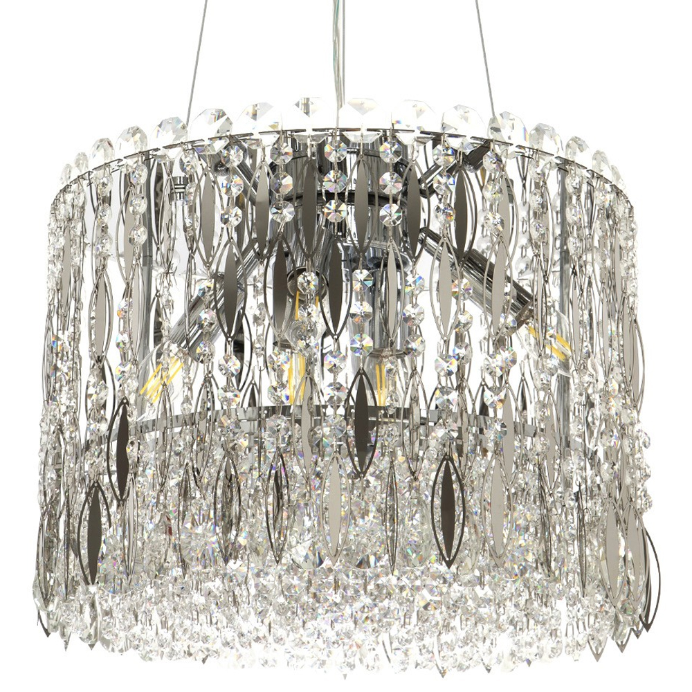 Круглая люстра с металлическими и хрустальными подвесками Bonnay Crystal Chrome Chandelier