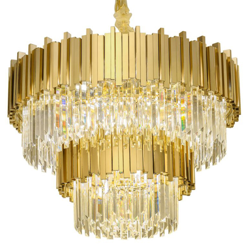 Круглая многоярусная люстра Luxxu Modern Cascade Chandelier Gold Metal Glass 80