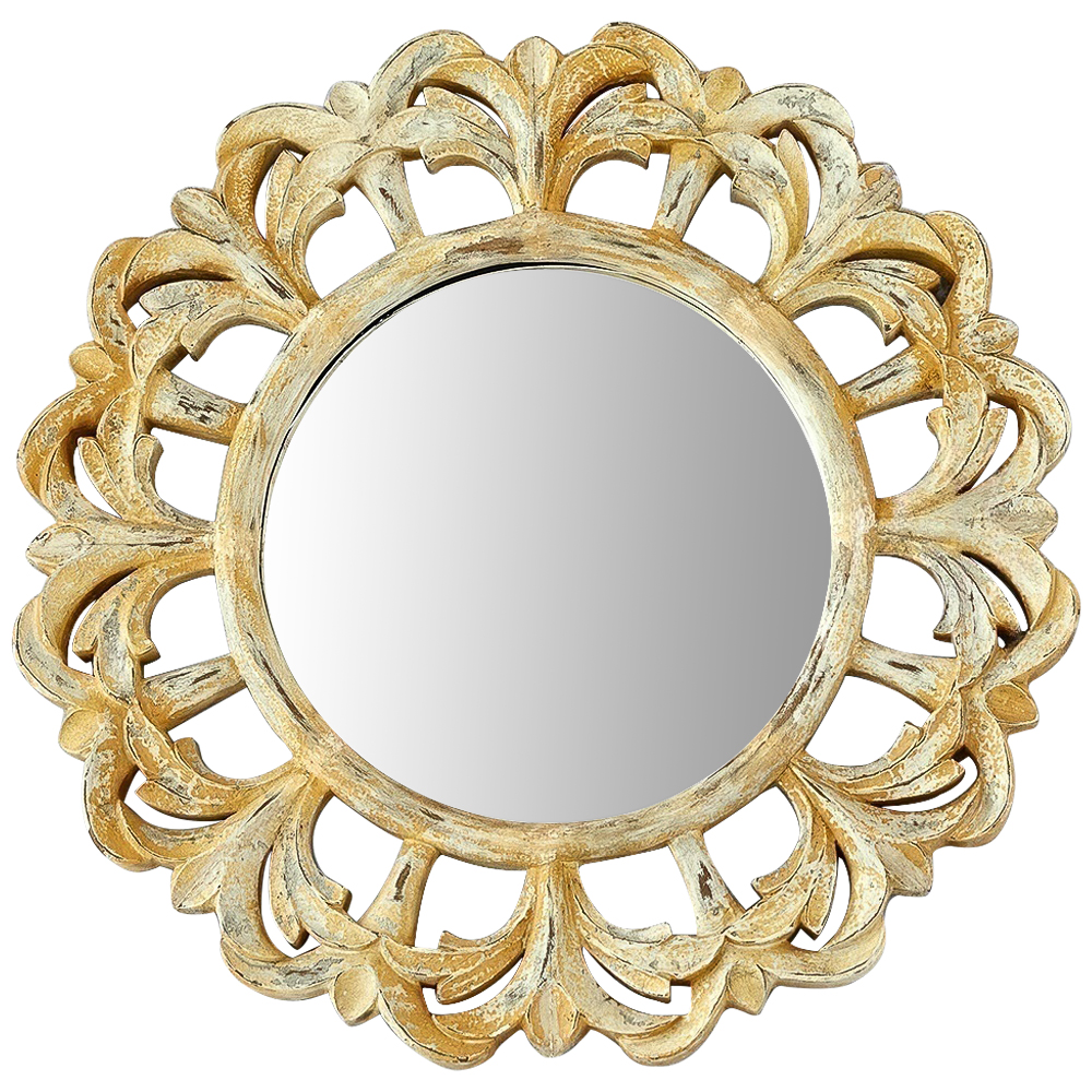 Круглое зеркало в деревянной резной раме Ortegon Mirror