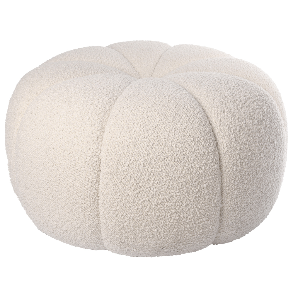 Круглый мягкий пуф с обивкой букле Gabrielle White Boucle Pouf