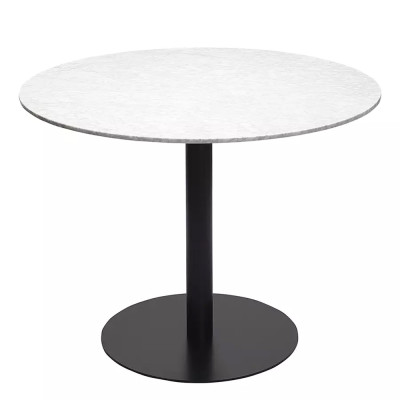 Круглый обеденный стол с белой мраморной столешницей White Tabletop on Black Base