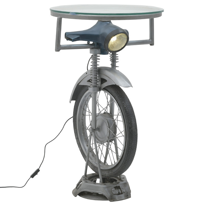 Круглый обеденный стол с подстольем в виде мопеда с подсветкой Motorbike Shaped Side Table