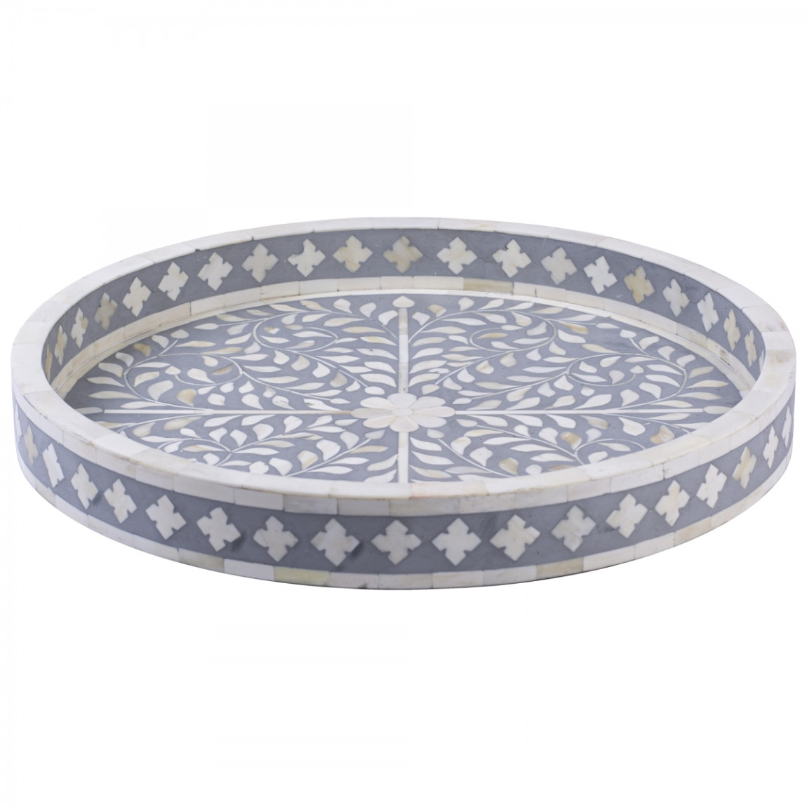 Круглый поднос Инкрустация костью Серый