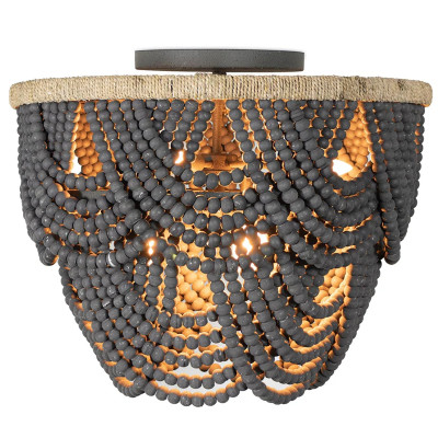 Круглый потолочный светильник с подвесками из круглых деревянных бусин Wooden Beads Black Ceiling Lamp