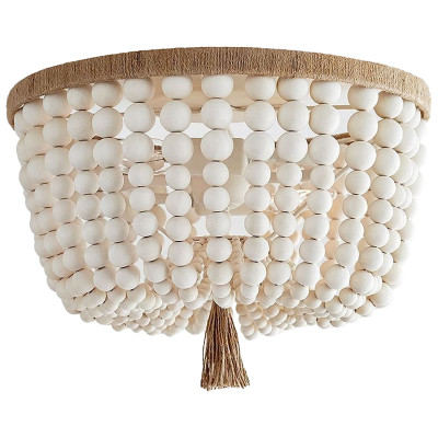 Круглый потолочный светильник украшенный круглыми белыми бусинами Wooden Beads Ceiling lamp