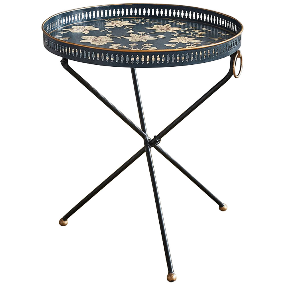 Круглый приставной столик складной Chinoiserie Garden Blue Side Table