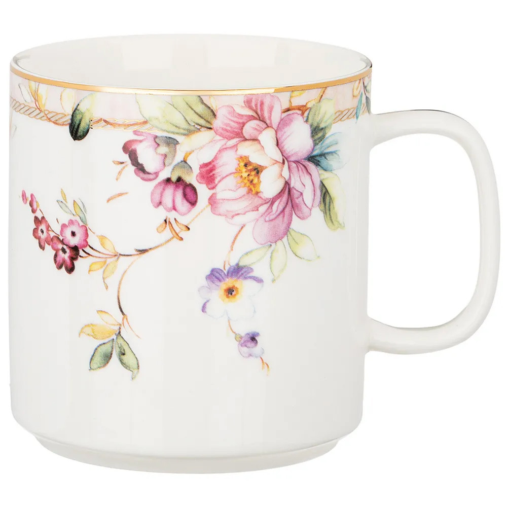Кружка из фарфора белая с цветочным принтом 400 мл Flower Porcelain Collection