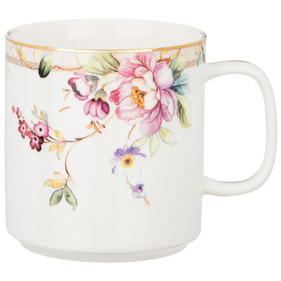 Кружка из фарфора белая с цветочным принтом 400 мл Flower Porcelain Collection