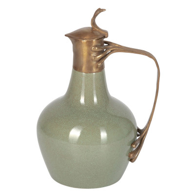 Кувшин зеленого цвета из фарфора с бронзовой крышкой и изогнутой ручкой Eden Garden porcelain and bronze