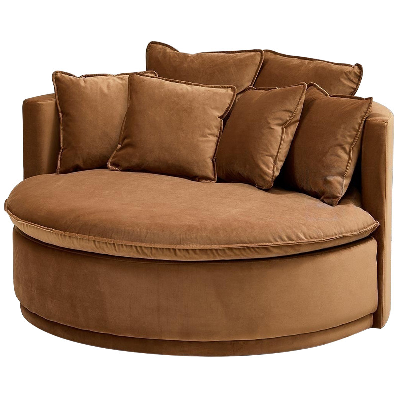 Кушетка круглая с обивкой из велюра коричневая Milky Brown Chair