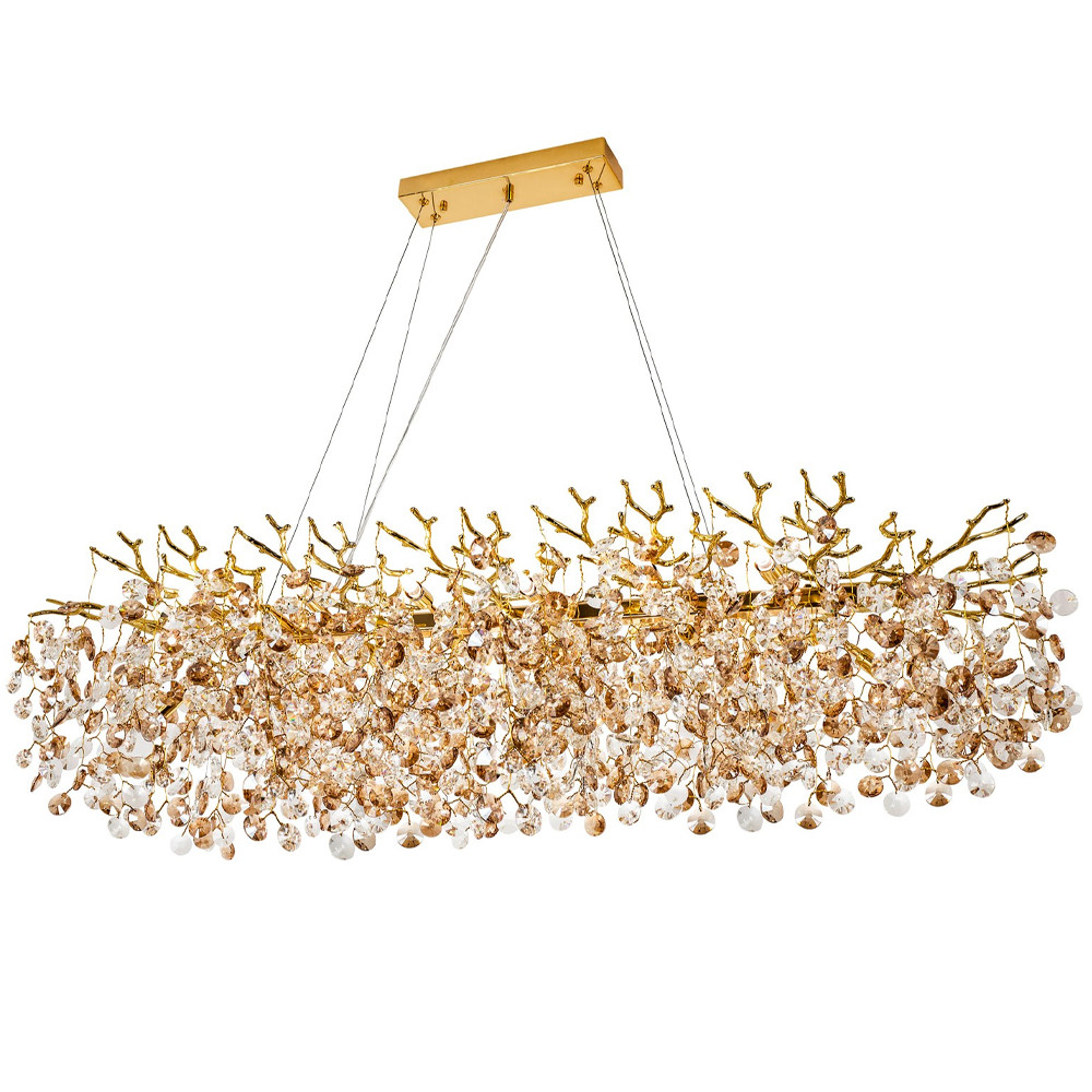 Линейная люстра с хрустальными подвесками Fairytree Gold Crystal Linear Chandelier 14